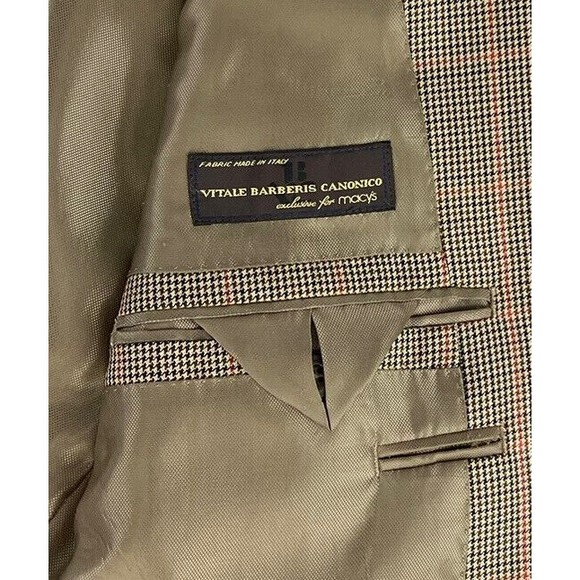 Tasso Elba Vitale Barberis Canonico Wool 2B Sport Coat Brown Plaid Mens 46L - Picture 9 of 12